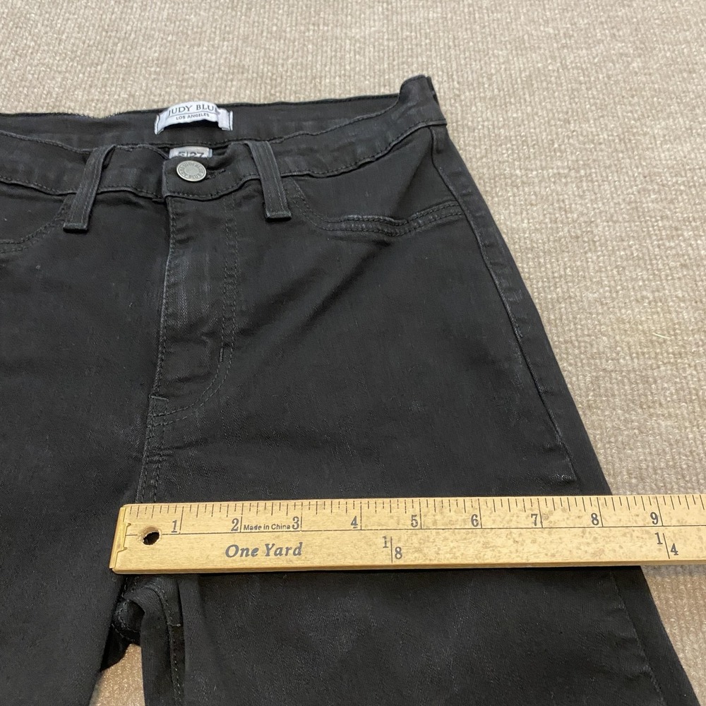 Judy Blue Super Flare Jeans Womens 5/27 Black High Rise Raw Hem Stretch Denim - Picture 9 of 12